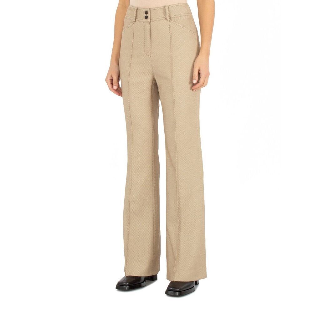 LVIR Womens Ribbed Flared Trousers in Beige Size Large‎